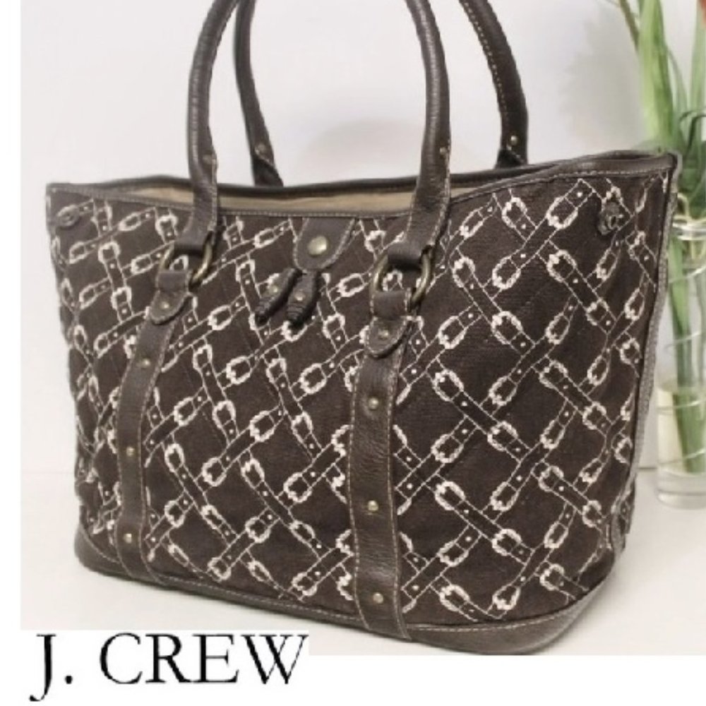 Iconic Belt Print Twill Leather Brass Shopper Tote